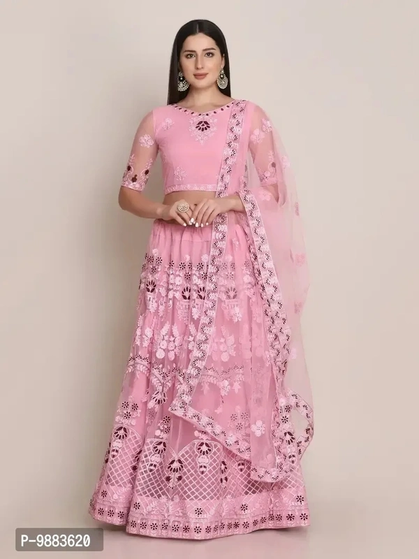 Women Net Semi Stitched Lehenga Choli