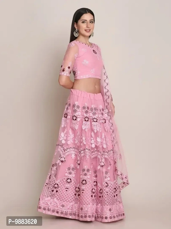 Women Net Semi Stitched Lehenga Choli