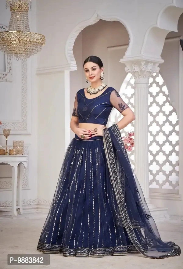 Women Net Semi Stitched Lehenga Choli