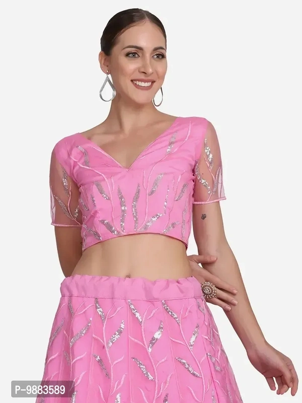 Women Net Semi Stitched Lehenga Choli
