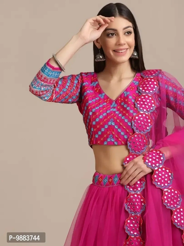 Women Net Semi Stitched Lehenga Choli