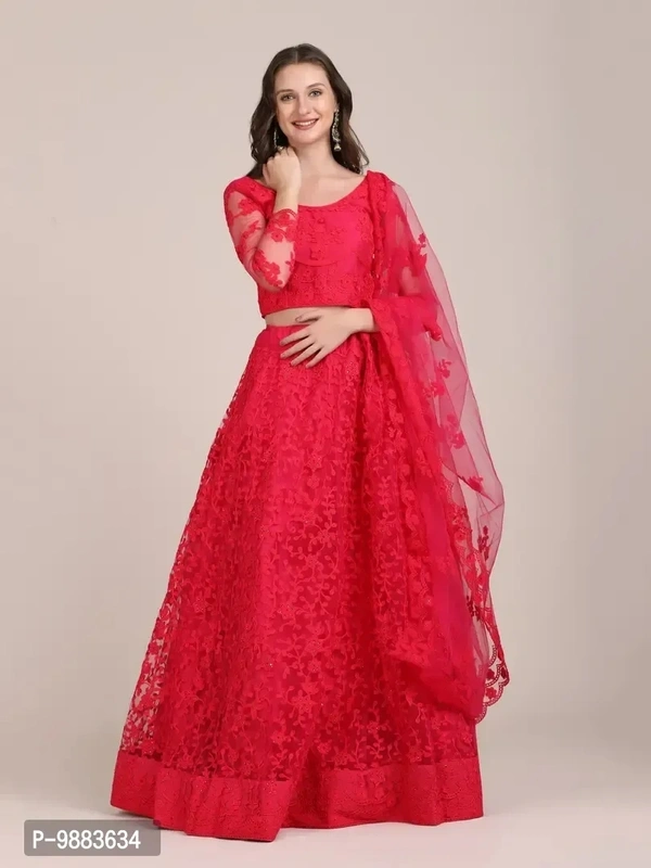 Women Net Semi Stitched Lehenga Choli
