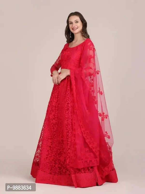 Women Net Semi Stitched Lehenga Choli