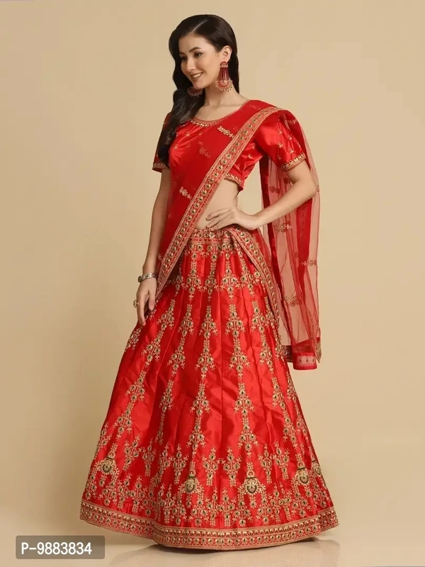 Women Art Silk Semi Stitched Lehenga Choli