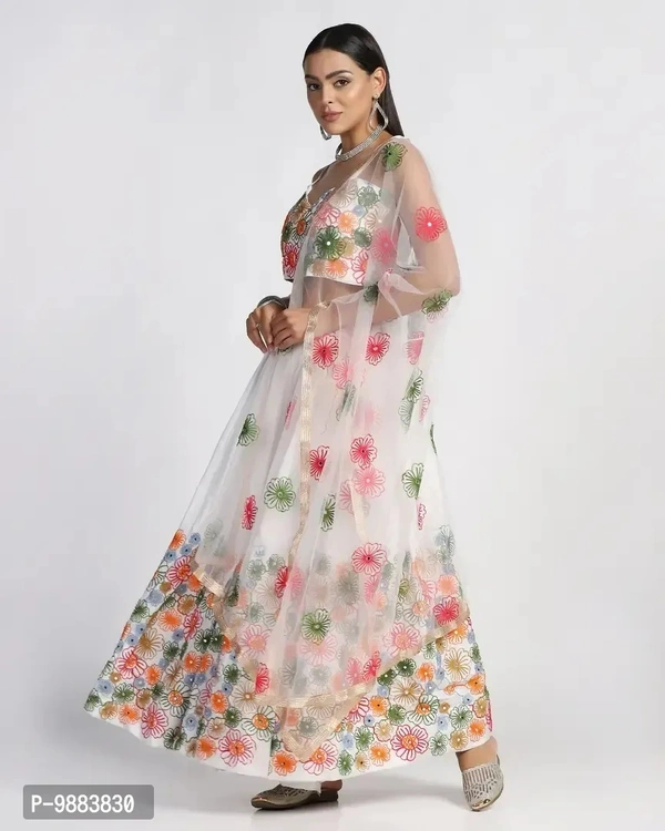 Women Art Silk Semi Stitched Lehenga Choli