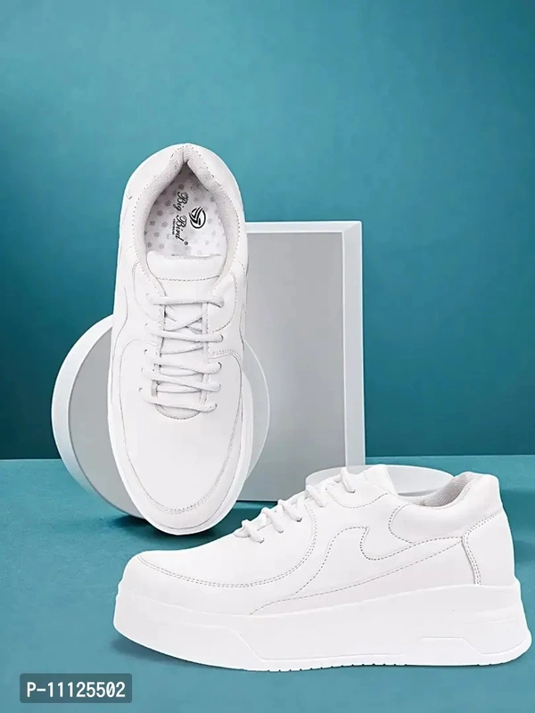 Elegant White Synthetic Leather Solid Sneakers For Women - 6