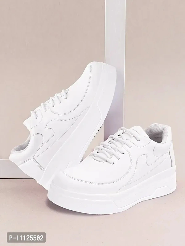 Elegant White Synthetic Leather Solid Sneakers For Women - 6