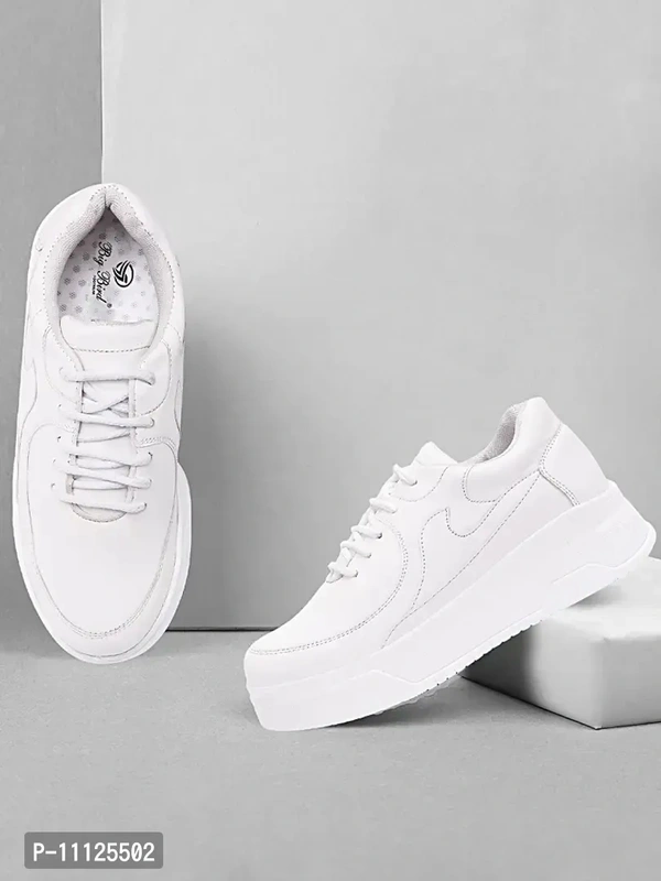 Elegant White Synthetic Leather Solid Sneakers For Women - 6