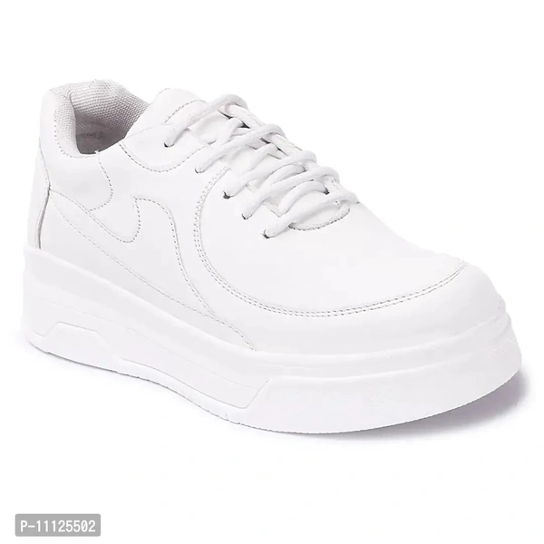 Elegant White Synthetic Leather Solid Sneakers For Women - 6