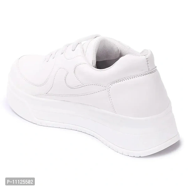 Elegant White Synthetic Leather Solid Sneakers For Women - 6