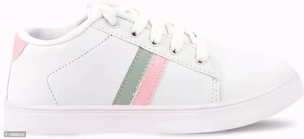 Elegant White Synthetic Self Design Sneakers For Women - 3