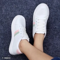 Elegant White Synthetic Self Design Sneakers For Women - 4