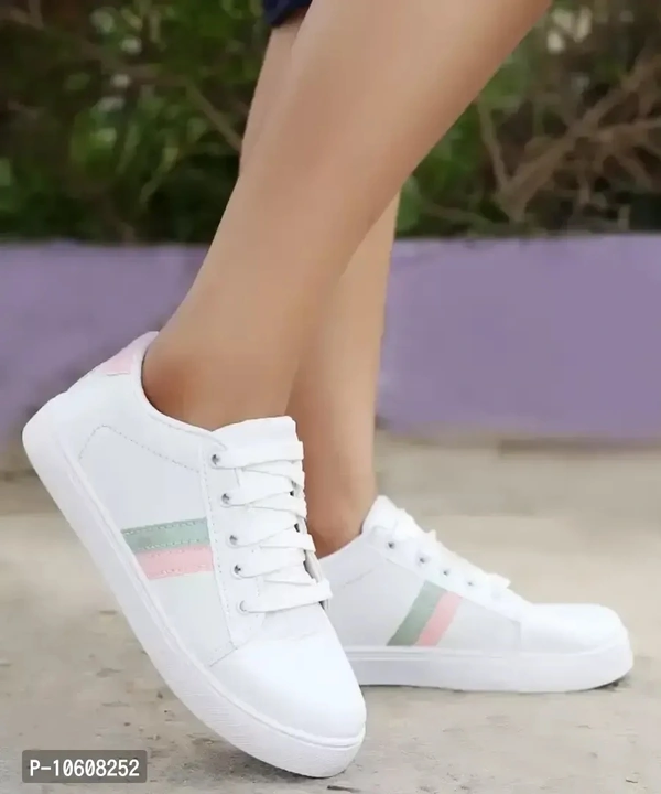Elegant White Synthetic Self Design Sneakers For Women - 7