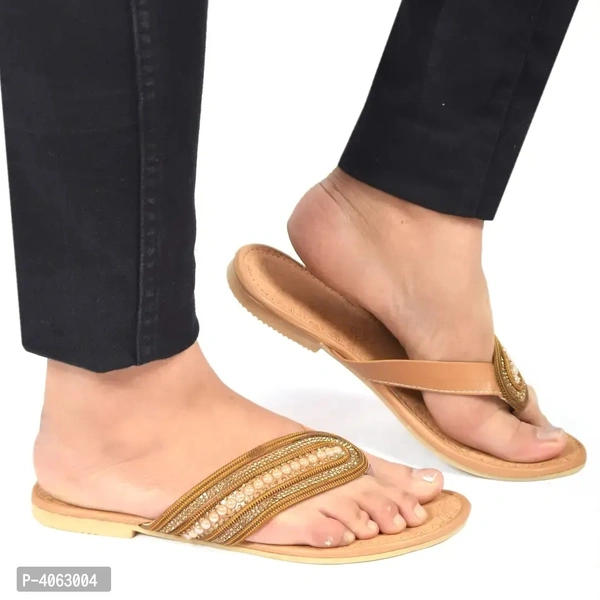 Elegant Tan Solid Synthetic Slippers For Women - 37
