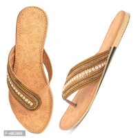 Elegant Tan Solid Synthetic Slippers For Women - 38