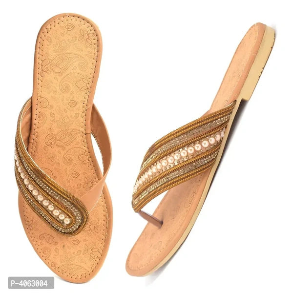 Elegant Tan Solid Synthetic Slippers For Women - 38