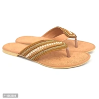 Elegant Tan Solid Synthetic Slippers For Women - 39