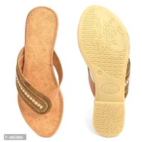 Elegant Tan Solid Synthetic Slippers For Women - 40