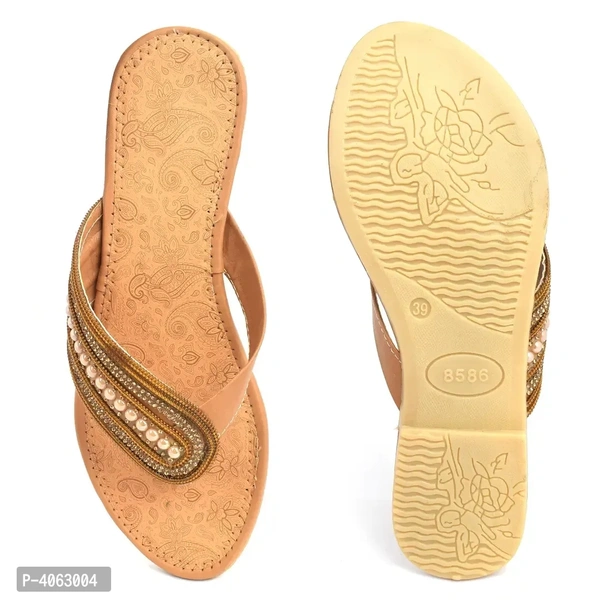 Elegant Tan Solid Synthetic Slippers For Women - 41