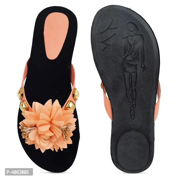Elegant Peach Solid Synthetic Slippers For Women - 37