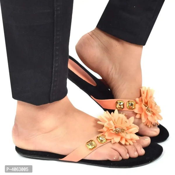 Elegant Peach Solid Synthetic Slippers For Women - 41