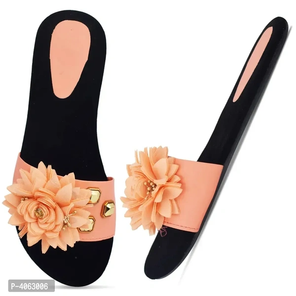 Elegant Peach Solid Synthetic Slippers For Women - 39