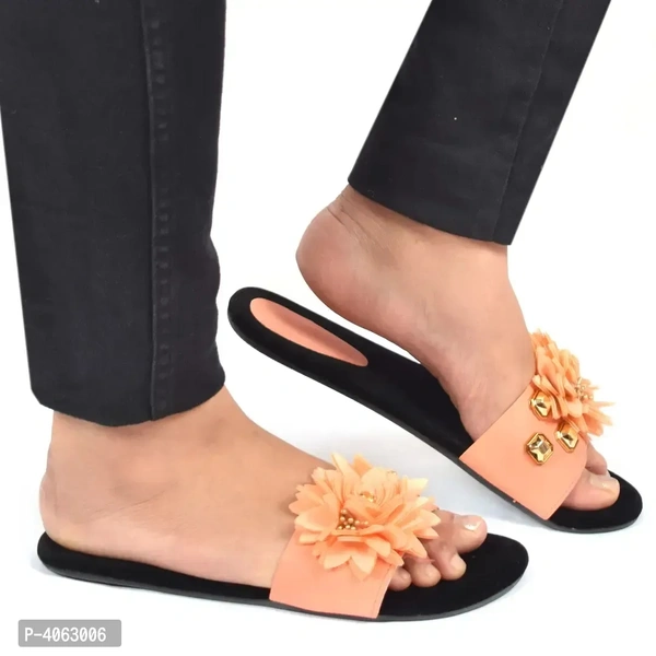 Elegant Peach Solid Synthetic Slippers For Women - 41