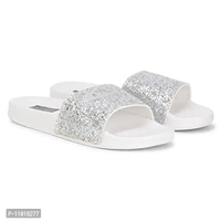 Ladies Latest Stylish Sparkle Flip Flop Slipper (White, numeric_6) - 6