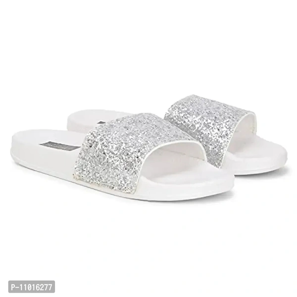Ladies Latest Stylish Sparkle Flip Flop Slipper (White, numeric_6) - 6