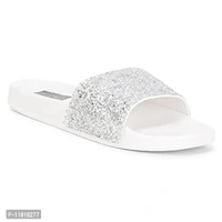 Ladies Latest Stylish Sparkle Flip Flop Slipper (White, numeric_6) - 6