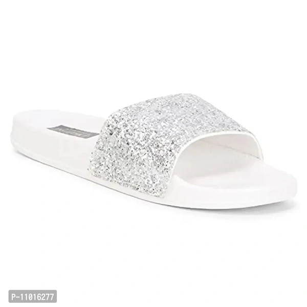 Ladies Latest Stylish Sparkle Flip Flop Slipper (White, numeric_6) - 6