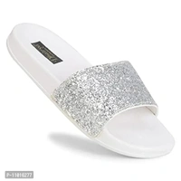 Ladies Latest Stylish Sparkle Flip Flop Slipper (White, numeric_6) - 7