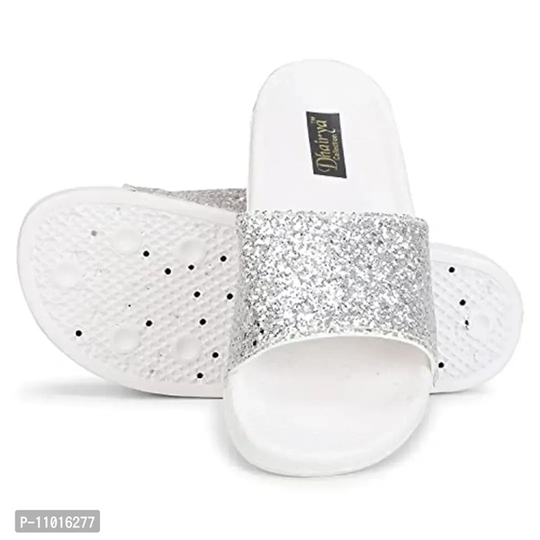 Ladies Latest Stylish Sparkle Flip Flop Slipper (White, numeric_6) - 8