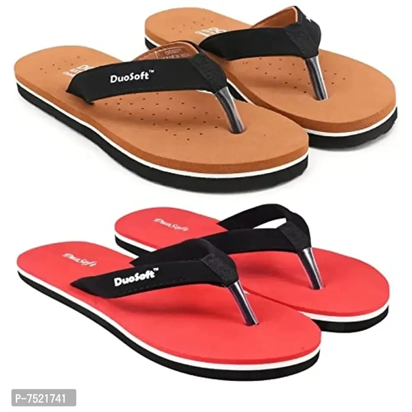 Duosoft Stylish Comfort Super Soft, Fabrication Flip Flop Doctor Slipers Plain Padded Slipers For Womens Girls, Material: Eva, (Ds-001-Tan_Ds-004-Blk), Size: 4 To 8, Pack Of 2. - 6