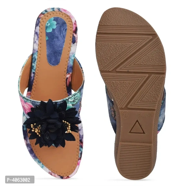 Elegant Blue Solid Synthetic Slippers For Women - 40