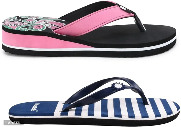 Stylish Synthetic Leather Slippers Flip Flops Combo For Women Pack Of 2 - 5