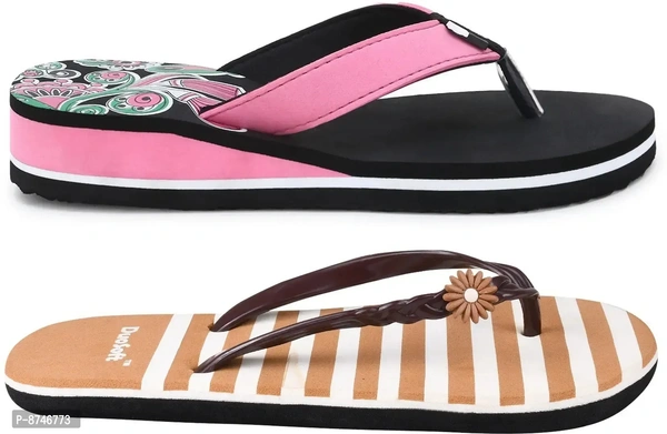 Stylish Synthetic Leather Slippers Flip Flops Combo For Women Pack Of 2 - 6