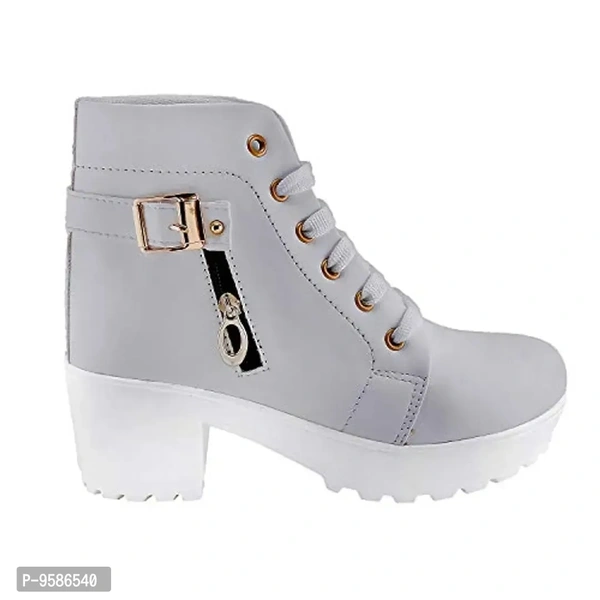 HimQuen Women's Fashion Casual Outdoor High Heel Ankle Boot (Grey, 3 UK) - 3