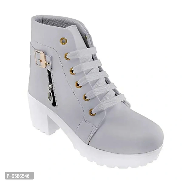 HimQuen Women's Fashion Casual Outdoor High Heel Ankle Boot (Grey, 3 UK) - 4
