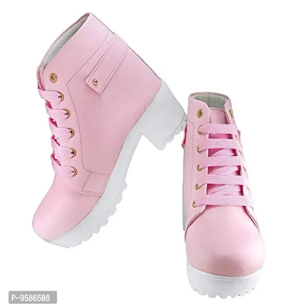 HimQuen Women's Fashion Casual Outdoor High Heel Ankle Outdoor Boot (Pink, 5 UK) - 3