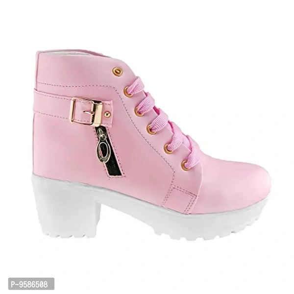 HimQuen Women's Fashion Casual Outdoor High Heel Ankle Outdoor Boot (Pink, 5 UK) - 4