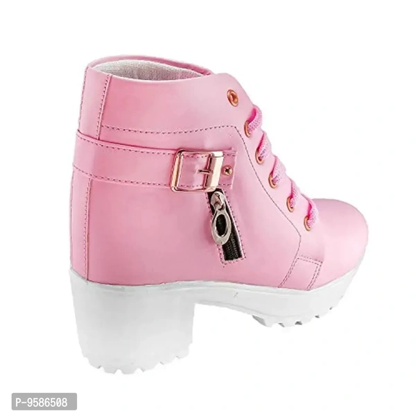 HimQuen Women's Fashion Casual Outdoor High Heel Ankle Outdoor Boot (Pink, 5 UK) - 7