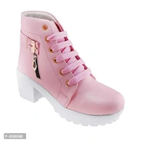 HimQuen Women's Fashion Casual Outdoor High Heel Ankle Outdoor Boot (Pink, 5 UK) - 7
