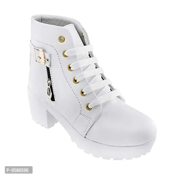 HimQuen Women's Fashion Casual Outdoor High Heel Ankle Outdoor Boot (White, 3 UK) - 3