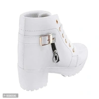 HimQuen Women's Fashion Casual Outdoor High Heel Ankle Outdoor Boot (White, 3 UK) - 3