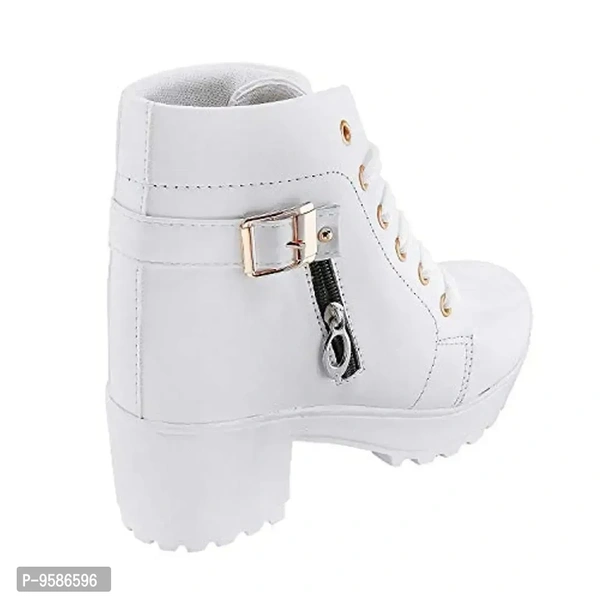 HimQuen Women's Fashion Casual Outdoor High Heel Ankle Outdoor Boot (White, 3 UK) - 3