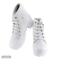 HimQuen Women's Fashion Casual Outdoor High Heel Ankle Outdoor Boot (White, 3 UK) - 3