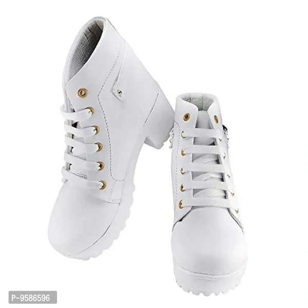 HimQuen Women's Fashion Casual Outdoor High Heel Ankle Outdoor Boot (White, 3 UK) - 3