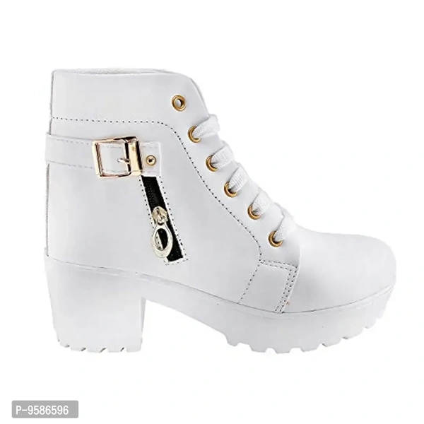 HimQuen Women's Fashion Casual Outdoor High Heel Ankle Outdoor Boot (White, 3 UK) - 3