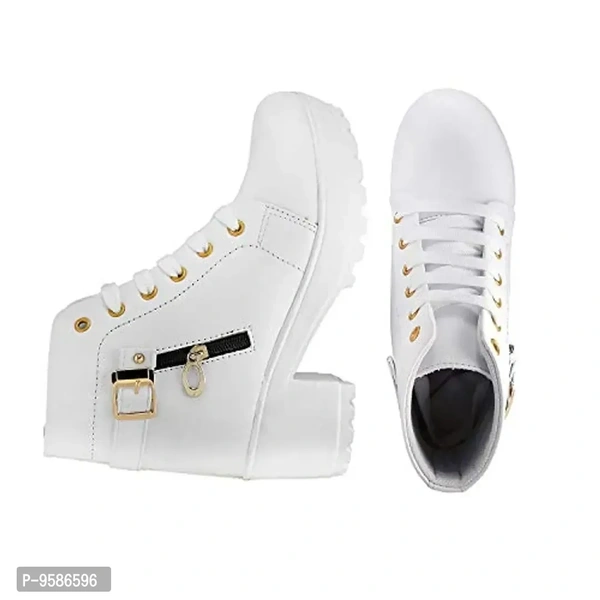 HimQuen Women's Fashion Casual Outdoor High Heel Ankle Outdoor Boot (White, 3 UK) - 3